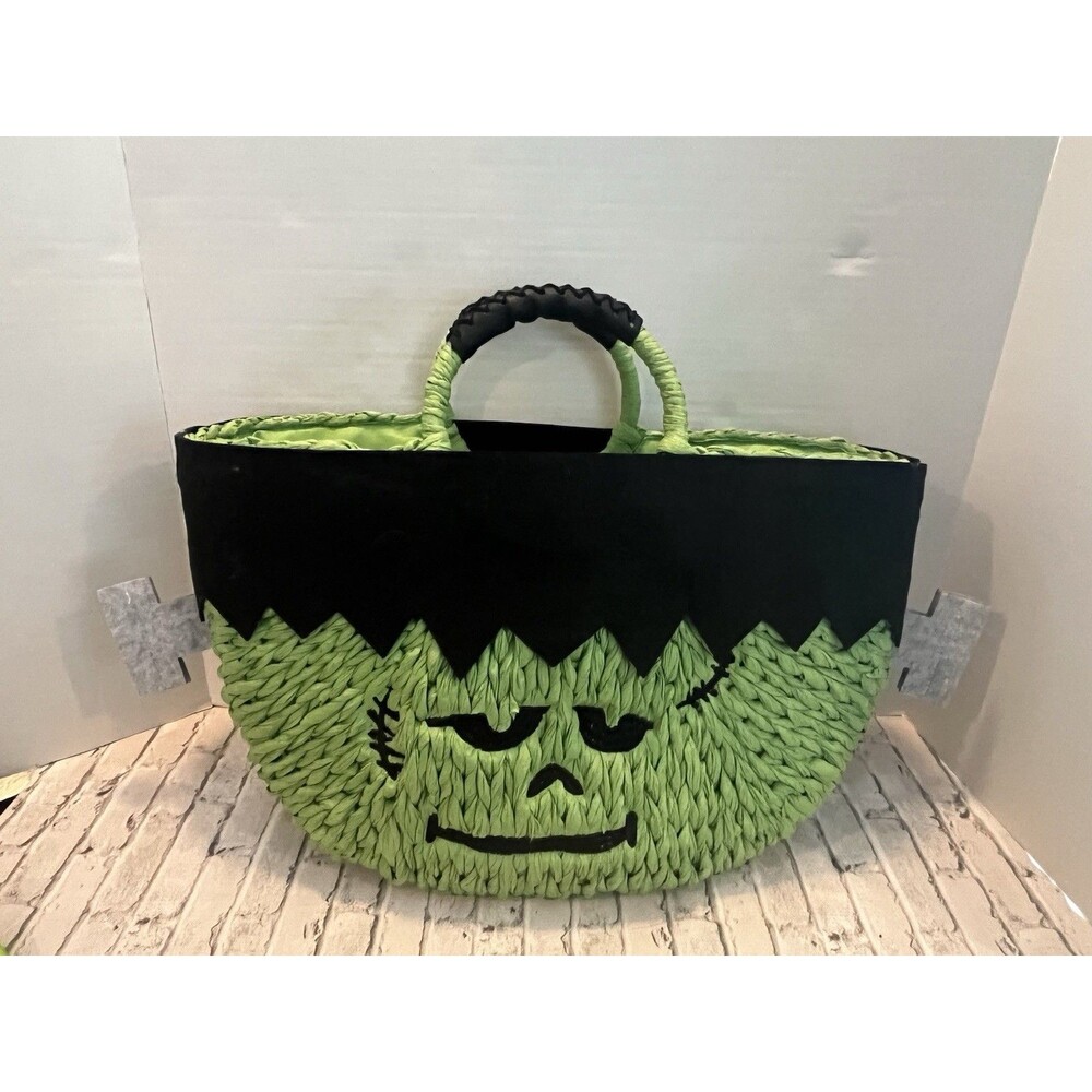Frankenstein Halloween Spooky Summer Woven Straw Bag Sun-Kissed & Stitched Large